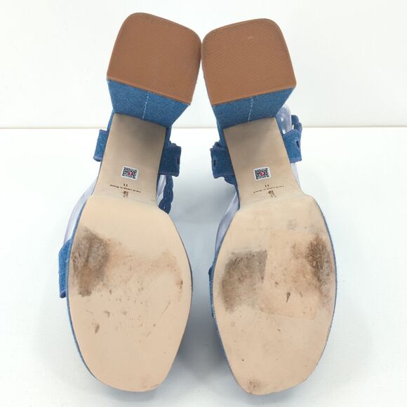 Larroude Women 11 Dolly Broderie Sandal Blue Stoned Denim Platform Ankle Strap - Picture 8 of 11